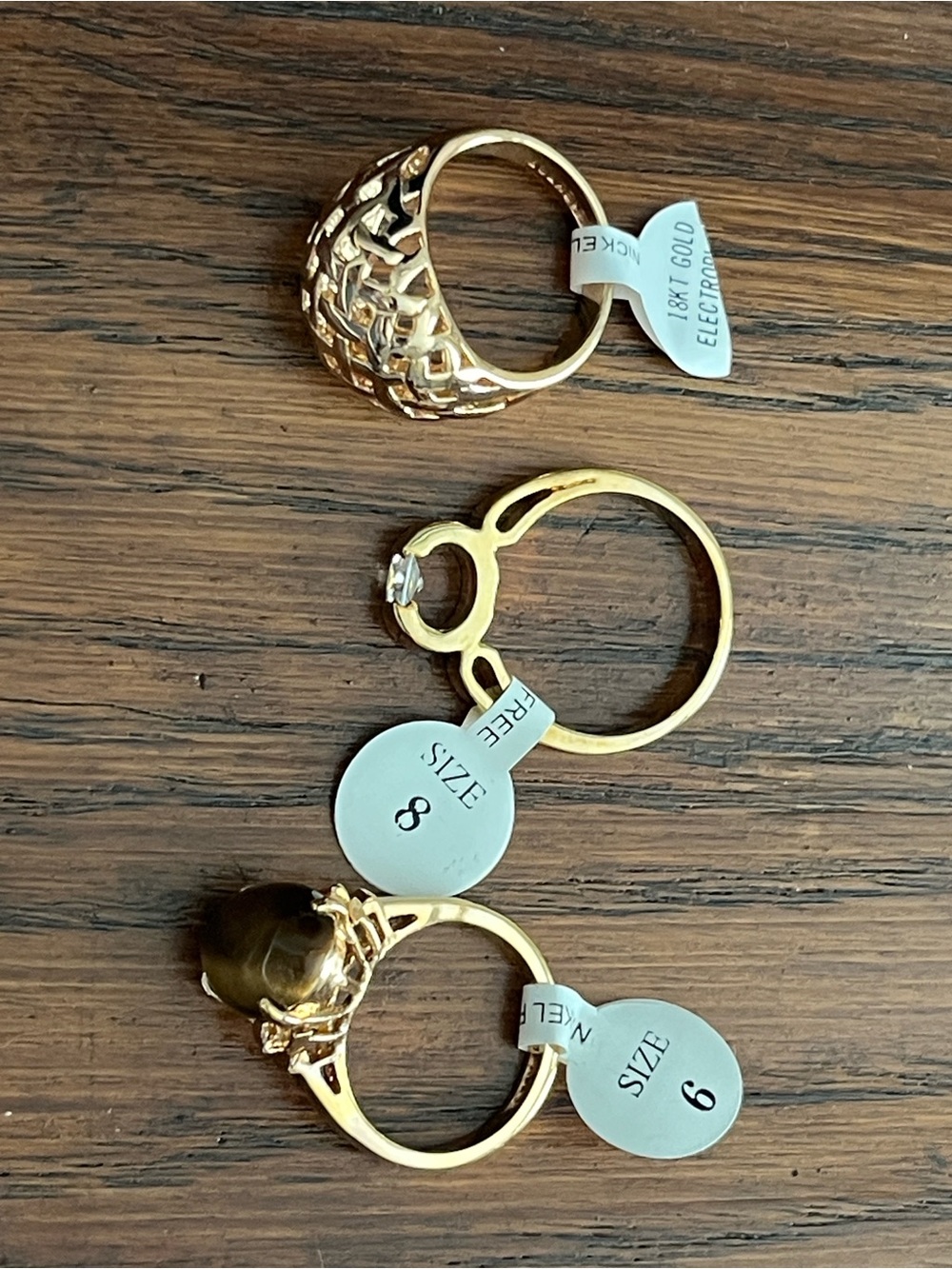 Lot of 3 Elegant 18KT Gold Electroplated Rings